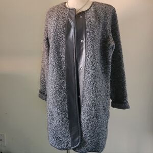 STYLUS Dark Heather Gray Collarless Long Teddy Jacket. Size M.